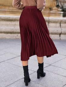 SHEIN Frenchy Jupe plissée élégante de couleur unie style A-line pour femmes, convient pour le trajet domicile-travail - Rouge foncé - Voir 5