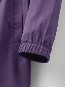 EMERY ROSE 大码女式束腰连帽风衣外套，韩版休闲优雅宽松高端夏季外套 - 紫色 - 查看 4