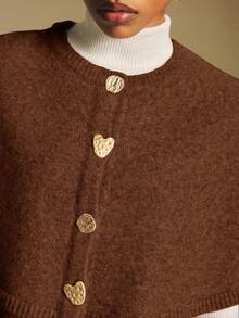 Poéselle Women's Fashionable Poncho 2 In 1 Sweater, Autumn/Winter Earthy Clothes Women Brown Clothes Brown Sweater - Brown - View 8