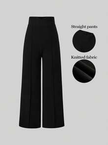 Sweetra Petite Petite Series Women's Commuter Minimalist Knit Elastic Textured Fabric Cinched Waist Trousers - Black - View 1