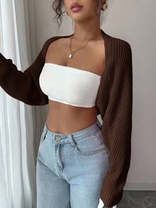 Rafferiza 休闲纯色短款开衫，秋季 - 咖啡棕 - 查看 5