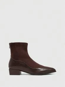 Daringsoles Women's Pointed Toe Slip-On Knee-High Boots, Black Smooth Leather Chunky Heel Mid-Calf Sexy Versatile Tall Boots - Coffee Brown - View 8