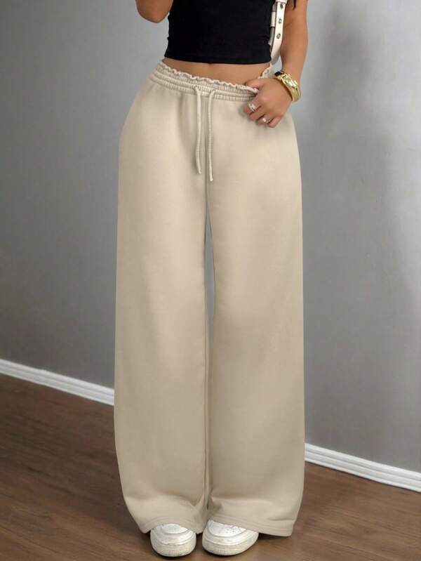 SHEIN Teen Girls Casual Loose Fit Low Waist Elastic Waistband Wide Leg Sweatpants, Versatile For Spring, Summer, Autumn, Winter