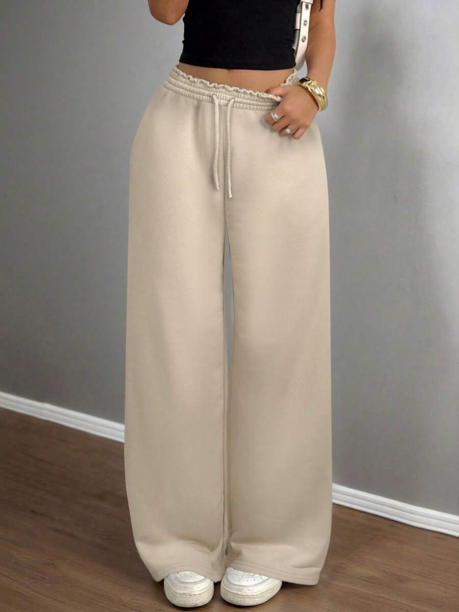 SHEIN Teen Girls Casual Loose Fit Low Waist Elastic Waistband Wide Leg Sweatpants, Versatile For Spring, Summer, Autumn, Winter