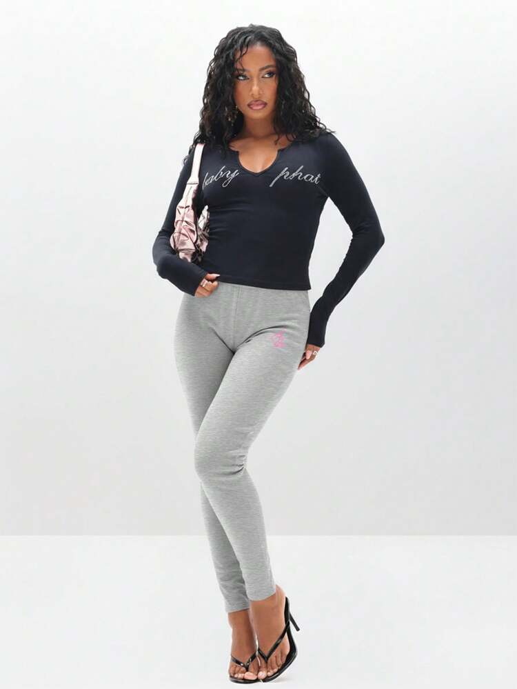 BABYPHAT Ribbed High Rise Leggings With Elastic Waist Band Casual Everyday Comfort Wear