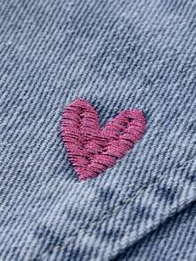 Jeans de pierna ancha de mezclilla desgastada y desteñida con panel frontal personalizado y lazo 3D, pantalones casuales versátiles, azul, estilo niñas de los 90s, K-pop de los 90s - Azul - Ver 4