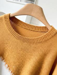 CosyJoli Áo len chui đầu cổ tròn họa tiết tua rua hình râu mèo cỡ lớn - Màu vàng - Xem 5