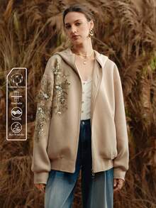Arave Women's Cotton Loose Fit Hand-Stitched Placket Zipper Hooded Design Daily Casual Sweatshirt   Winter Clothes For Women Khaki Sweatshirt - Khaki - View 5