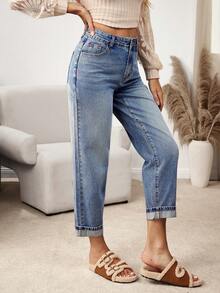 EMERY ROSE 女式褪色休闲牛仔裤 - 藍色 - 查看 4