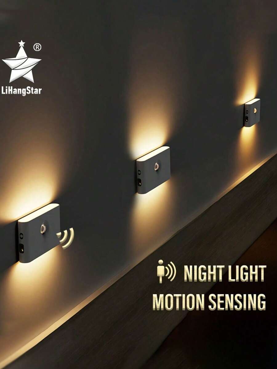 1/2/4 LED 感应夜灯，无线 USB 充电，上下感应灯，护眼，床头夜灯，易于安装的感应器，衣柜灯，家居装饰，卧室，浴室，客厅，办公室橱柜，厨房，走廊，餐厅，氛围灯（款式：无缝玻璃/圆形镜片）