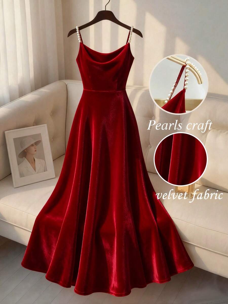 Franclia 新款秋季珍珠吊带优雅女士连衣裙