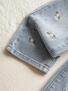 Vintaside Kids 女童刺绣花卉牛仔裤 - 中等水洗藍 - 查看 7