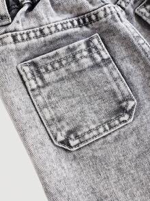 Baby Girl Cute Loose Fit Light Gray Denim Pants,Fall Clothes,Winter Clothing ,Casual And Fashionable Vacation Outfits,2000s Style  ,Christmas Clothing,Gray  Denim  Pants  ,Street Wear - Light Grey - View 6