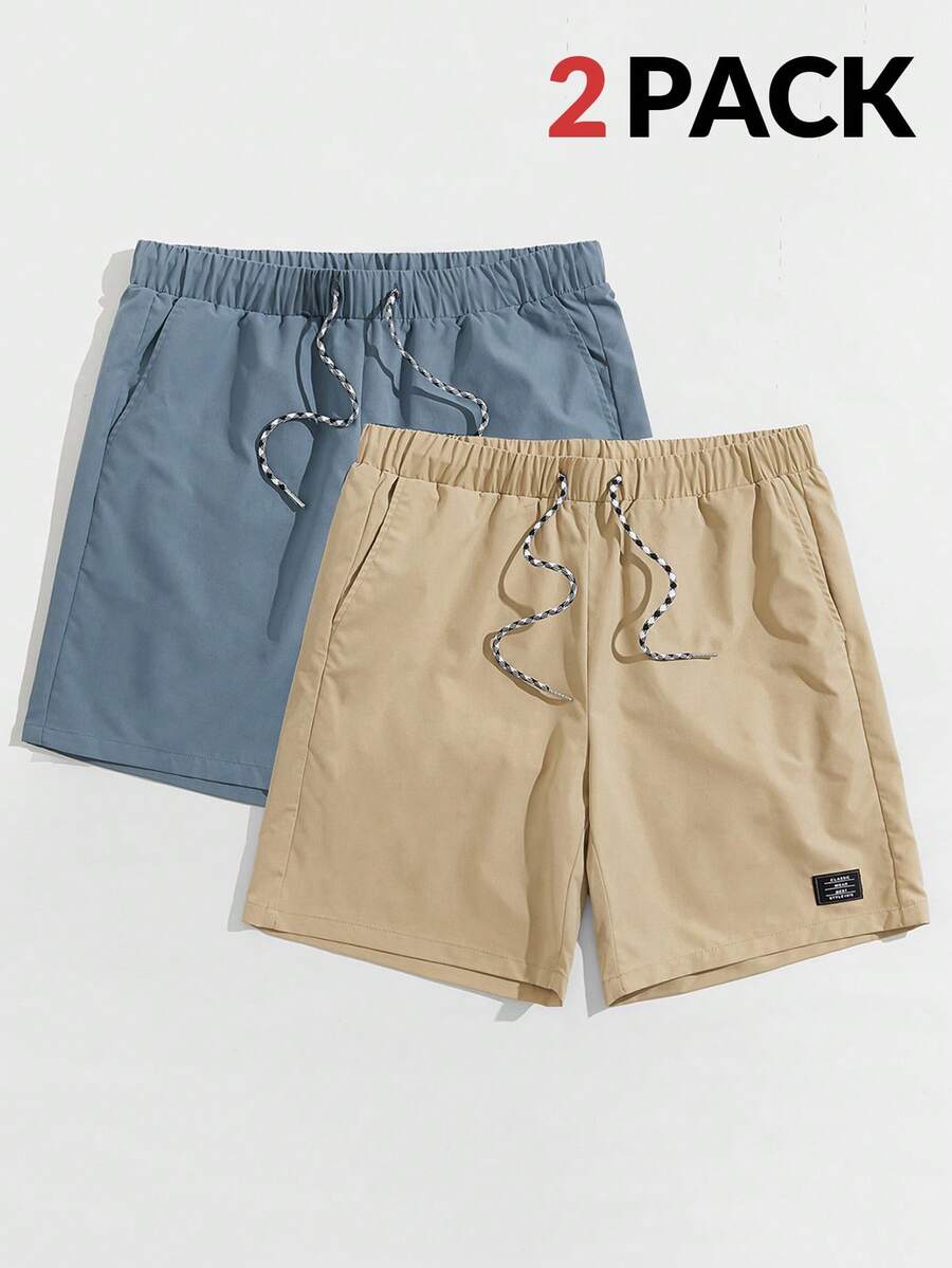 Manfinity VCAY 2pcs/Pack Men's Loose Fit Patched Drawstring Waist Shorts - Multicolor - View 1
