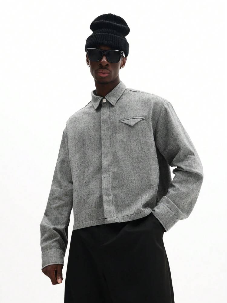 Boxy Fit Long Sleeve Textured Overshirt