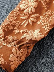 SHEIN Unity Kemeja Wanita Lengan Panjang Berkerah Bahan Jacquard Cokelat Karat Kasual untuk Perjalanan Sehari-hari Modis Elegan Bergaya Retro - Rust Brown - View 7