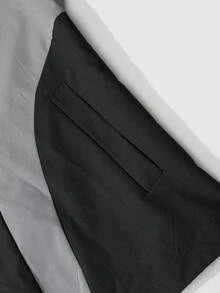 ROMWE MEN Prep Unisex Contrast Color Patchwork Windbreaker Long Sleeve Jacket, Casual Hooded Jacket For Autumn/Winter - Black - View 8