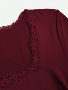 Sweetra 女士复古法式修身喇叭袖蕾丝领休闲T恤套装，秋季 - 彩色 - 查看 6