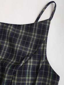 Sweetra 优雅格纹印花修身无袖迷你连衣裙 - 墨綠色 - 查看 3