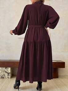 Roveilla Đầm Maxi Tay Lửng Cài Nút Thanh Lịch Cỡ Lớn Cho Mùa Thu Trang Phục Nữ - Màu Tím - Xem 2