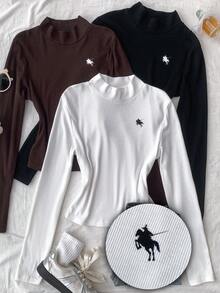 SHEIN 3pcs/Set Teen Girls Solid Color Turtleneck Long Sleeve T-Shirts