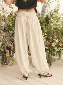 Aralina Women's Elegant Mid Rise Striped Balloon Pants Perfect For Christmas Party New Years And Thanksgiving Outfits - Beige - View 2