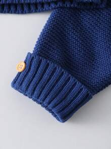 SHEIN 男婴撞色条纹毛衣和针织裤套装,秋冬季 - 藍色 - 查看 5