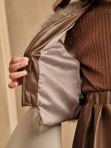 SHEIN Elladie kids 少女棕色针织长袖毛绒蝴蝶结串珠背心外套百褶裙3件套时尚可爱适合春秋冬装 - 鏽棕色 - 查看 8