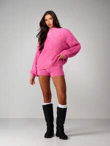 Missguided x Playboy Suéter de punto suave con estampado de texto en la espalda, manga larga, jersey de invierno - Rosa - Ver 3