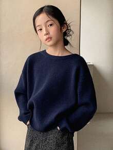 DAZY Tween Mädchen Pullover mit Rundhalsausschnitt und Schleifen-Dekor, Herbst - marineblau - Übersicht 6