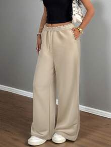 SHEIN Teen Girls Casual Loose Fit Low Waist Elastic Waistband Wide Leg Sweatpants, Versatile For Spring, Summer, Autumn, Winter