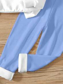 两件套女童休闲可爱经典兔子、爱心图案、娃娃印花圆领长袖卫衣和打底裤，适合秋冬季穿着 - 彩色 - 查看 6