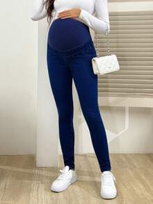 SHEIN 可调节腰部紧身休闲百搭孕妇牛仔裤 - 中等水洗藍 - 查看 5