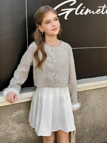 Girls Short Fluffy Elegant White Faux Fur Jacket, Autumn/Winter