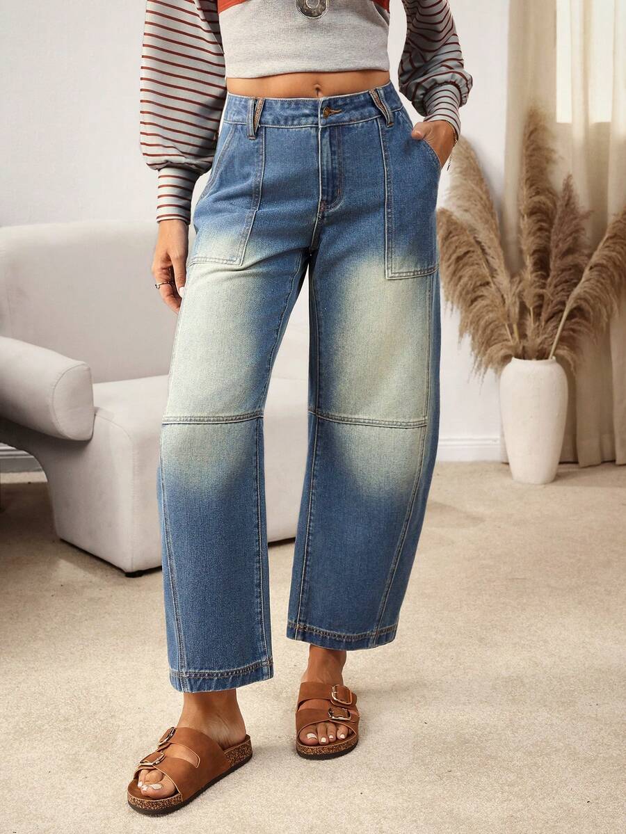 EMERY ROSE Jeans amples et décontractés pour femmes avec poches - Bleu azur - Voir 1