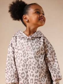 SUMWON Little Girls Leopard Print Pullover Hoodie With Centre Pocket - Cozy Fall Winter Sweatshirt - Multicolor - View 4