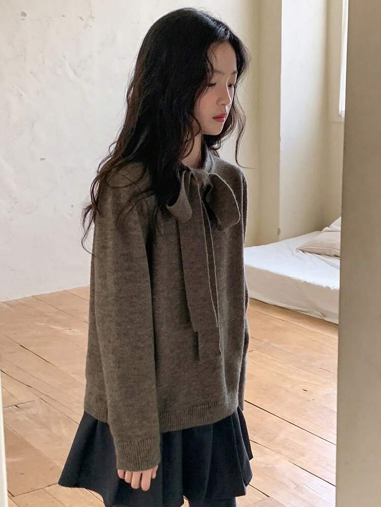 Tween Girls Colorblock Turtleneck Sweater With Bow