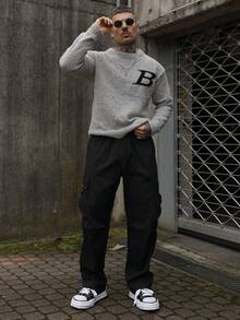 Artur Kramer Oversized Casual Couple Loose Knit Pullover Sweater With English Text, Minimalist Design, Warm For Autumn/Winter, Unisex