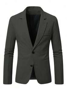 Manfinity Mode 男士优雅商务休闲单排扣西装外套 - 軍綠色 - 查看 5