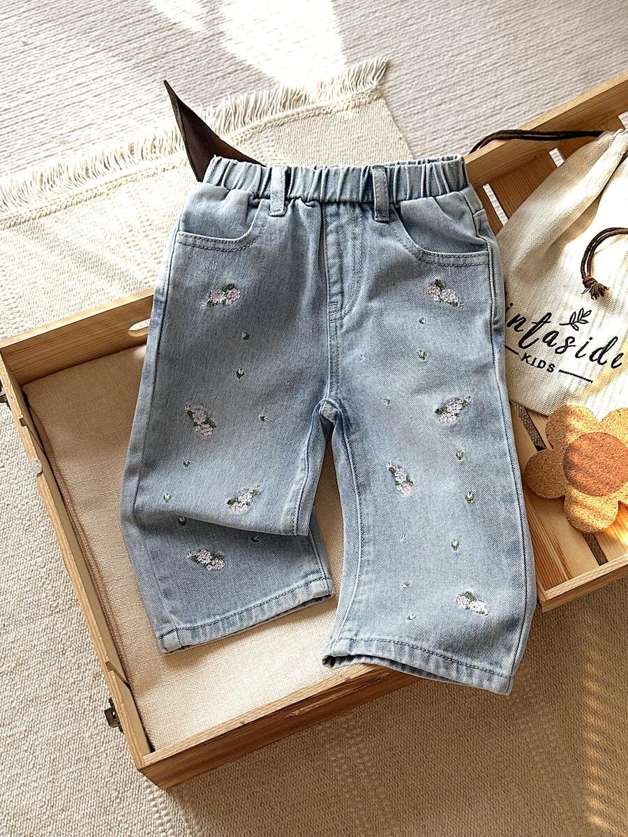 Vintaside Kids 女童刺绣花卉牛仔裤 - 中等水洗藍 - 查看 1
