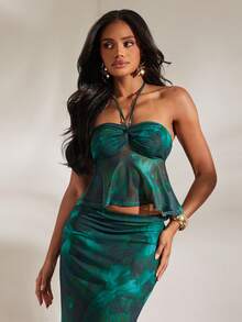 Opulessa Set da 2 pezzi composto da top a canotta in maglia stampata e minigonna per le vacanze, per donne - Multicolore - Visualizzare 2