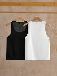 Manfinity VCAY 2pcs Men's Casual Jacquard Ribbed Slim Fit Knit Tank Top - Black and White - View 4