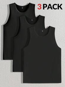 Manfinity BRENVOR 3 件套男士休闲无袖纯色针织背心，适合日常穿着