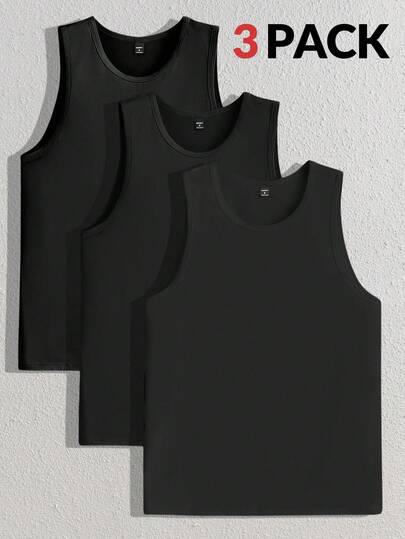 Manfinity BRENVOR 3 件套男士休闲无袖纯色针织背心，适合日常穿着