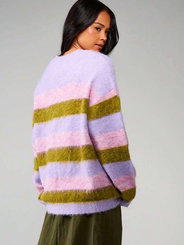 MISSGUIDED Maglione oversize a righe per l'inverno e l'autunno, morbido e confortevole pullover in maglia