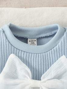 SHEIN Playful Pals 2pcs/Set Baby Girl Autumn&Winter Casual Style Suit,Bowknot Decoration ,Long Sleeves Top&Long Jeans