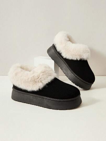 Cuccoo 女士流行保暖内衬厚底“时尚”雪地靴，秋冬新款高端仿麂皮/柔软毛绒套脚靴