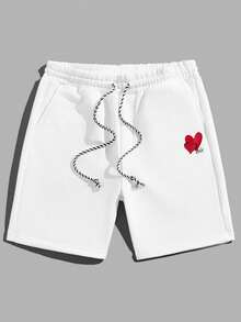 Manfinity VCAY 2pcs Men's Knitted Shorts With Letter & Heart Print - Black - View 7