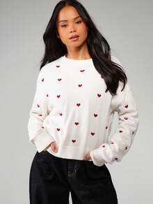 MISSGUIDED 心形图案针织套头毛衣 长袖休闲假日圣诞毛衣 - 彩色 - 查看 1