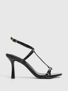 CUCCOO SZL Women's Fashionable Solid Color Open Toe Versatile Summer Heeled Sandals - Black - View 3